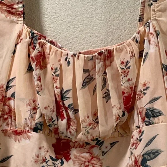 EXLURA (NWT) Empire 3/4 Sleeve Peasant Ruffle Mini Dress, Peach/Pink Multi - L - Picture 5 of 12